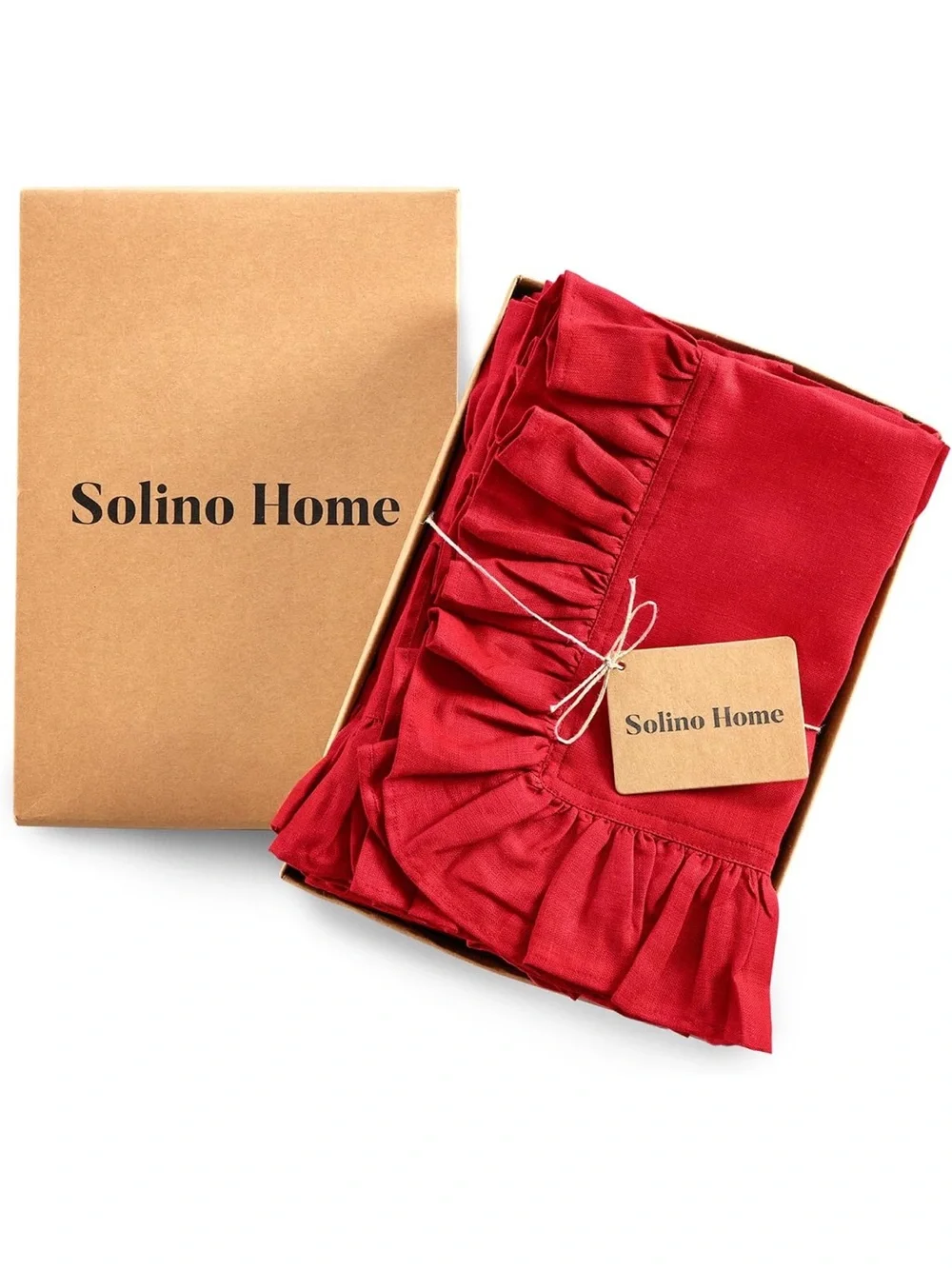 NWT Solino Home 100% European Flax Linen Gabrielle Ruffle Dinner Napkins set 4